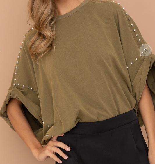 STUDDED OLIVE TOP
