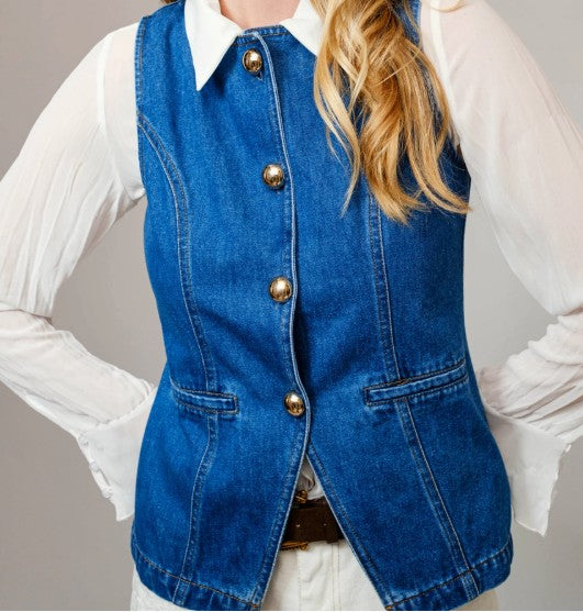 GOLD BUTTON DENIM VEST