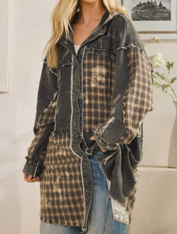 WASHED BLEACHED DENIM PLAID