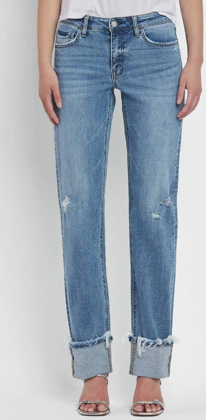 STRAIGHT LEG CUFFED DENIM