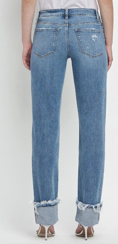 STRAIGHT LEG CUFFED DENIM