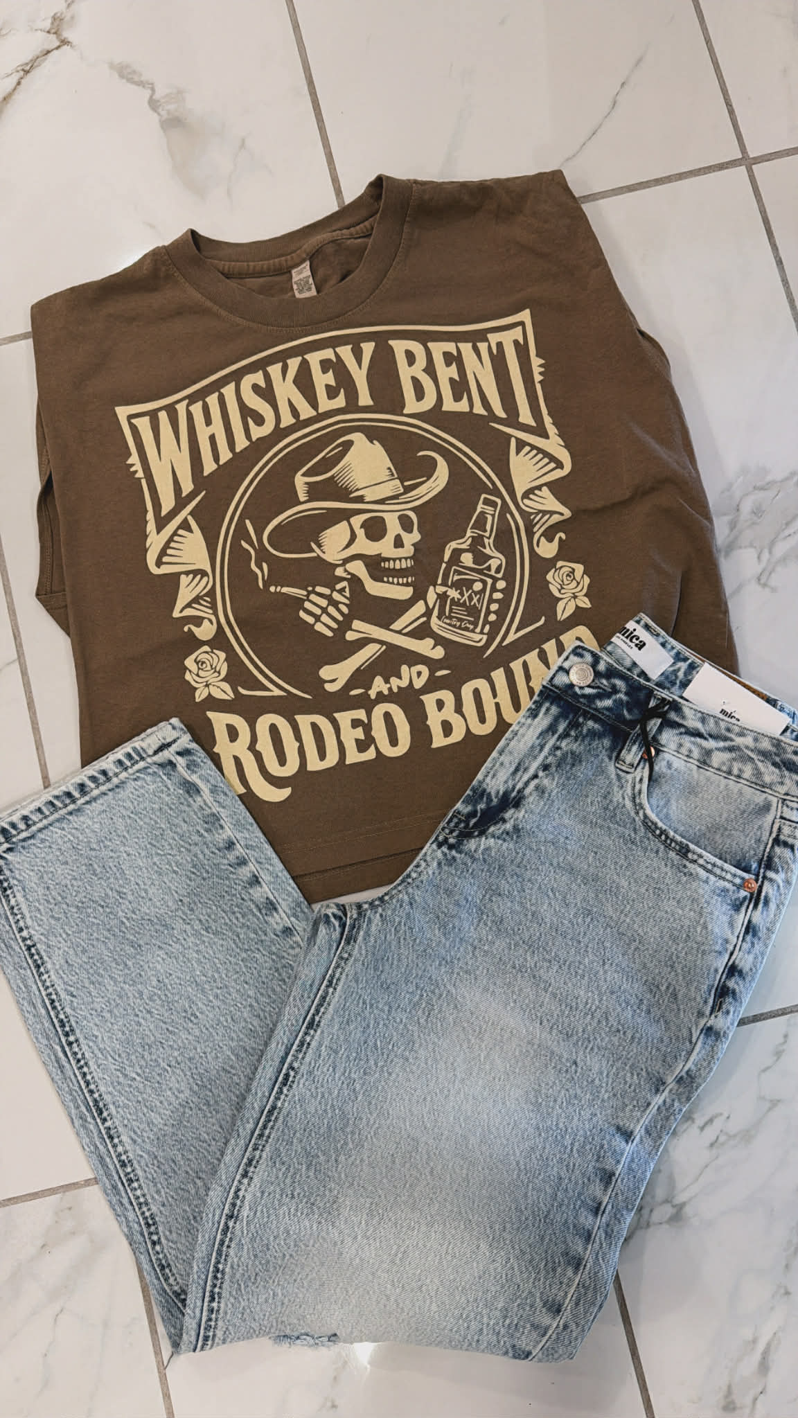 WHISKEY RODEO BOUND BROWN TANK