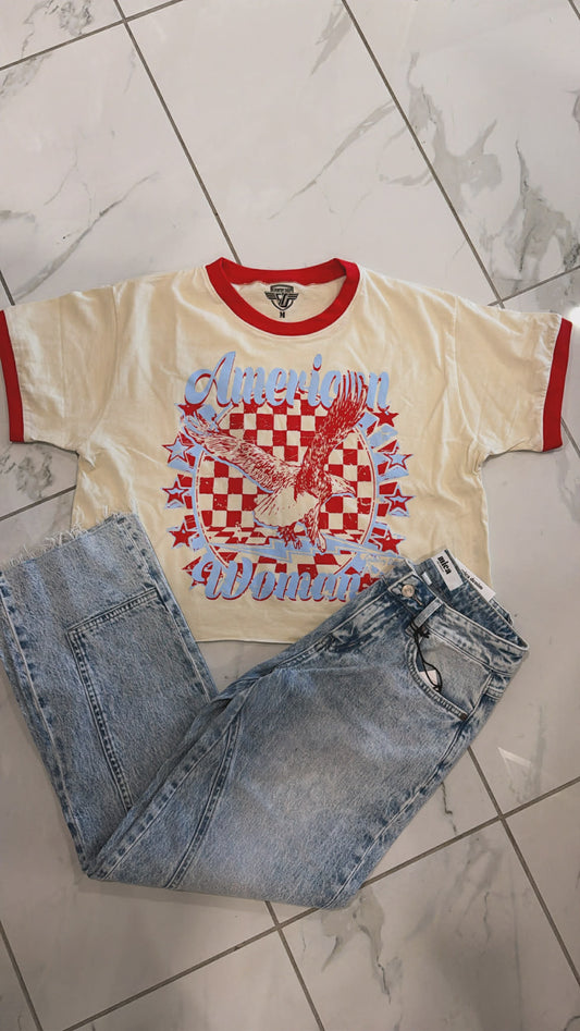 AMERICAN WOMAN CROP TEE