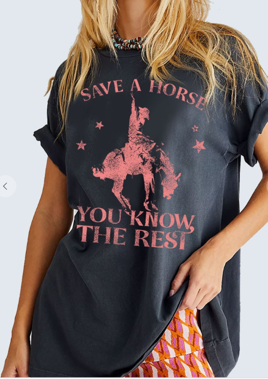 SAVE A HORSE OVERSIZED GRAPHIC TEE CHARCOAL