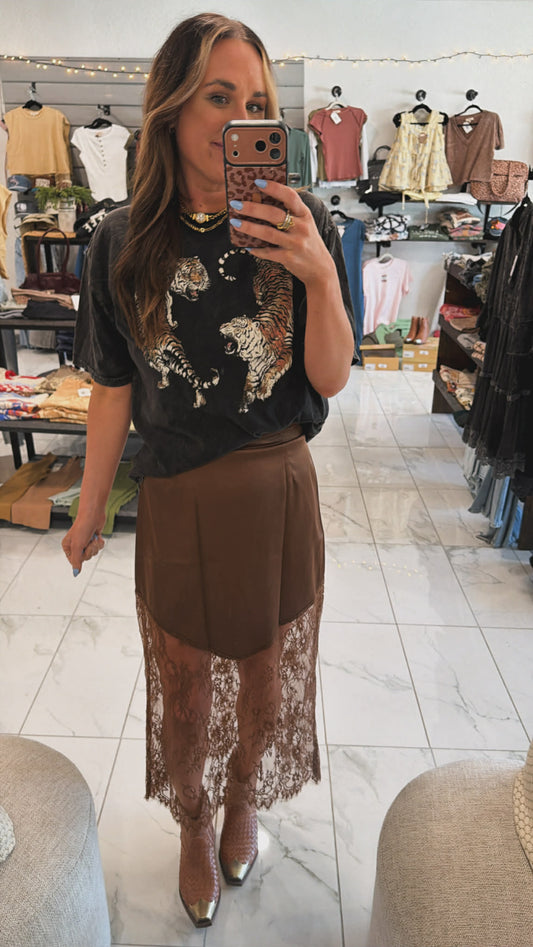 SATIN LACE SKIRT