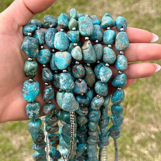 Blue Turquoise Nugget Necklace β Sterling Silver β 24β