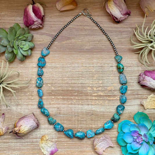 Blue Turquoise Nugget Necklace β Sterling Silver β 24β