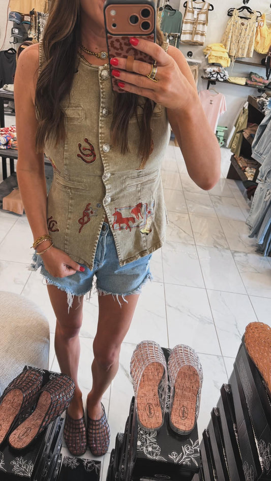 EMBROIDERED DENIM VEST