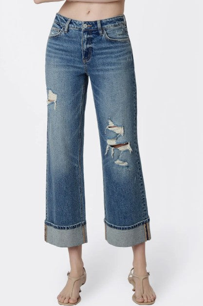 MID RISE CUFF CROP DENIM