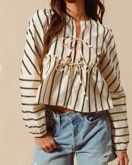 TIE STRIPE BLOUSE