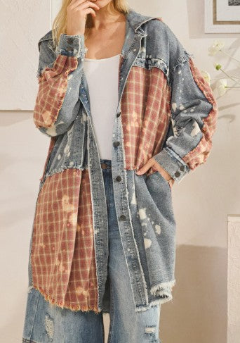 WASHED BLEACHED DENIM PLAID