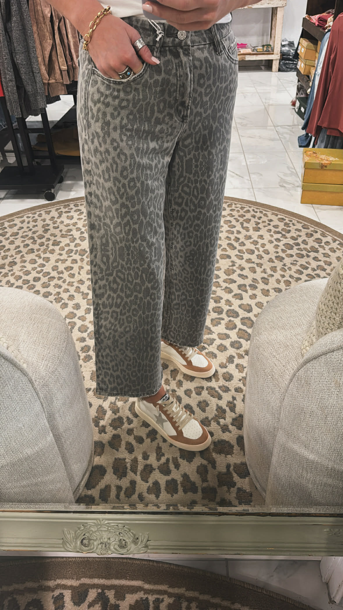 GREY LEOPARD HIGH RISE DENIM