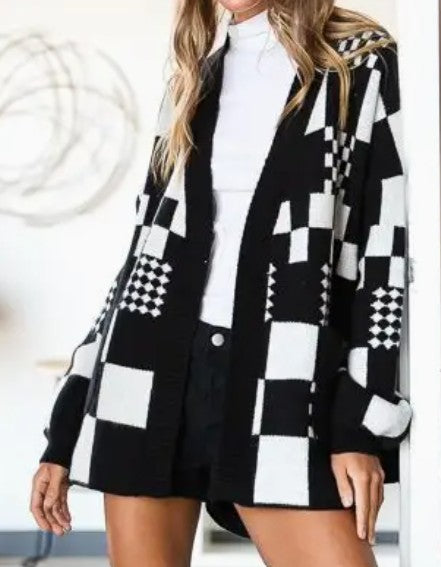 BLOCK CHECKERED CARDIGAN