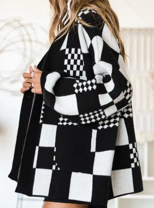 BLOCK CHECKERED CARDIGAN