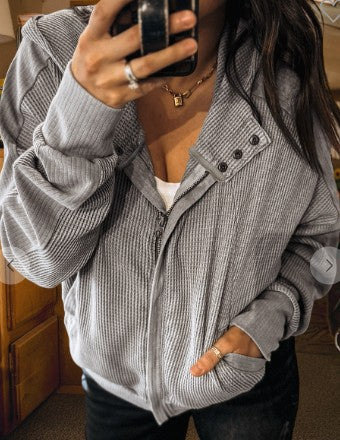 WAFFLE ZIP UP HOODIE