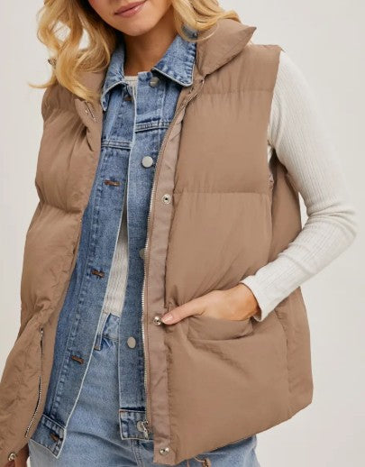 DENIM LAYERED PUFFER VEST