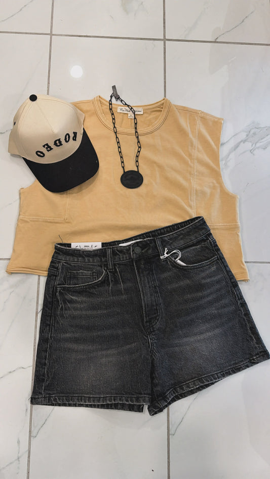 WASHED CROPPED SLEEVE TOP