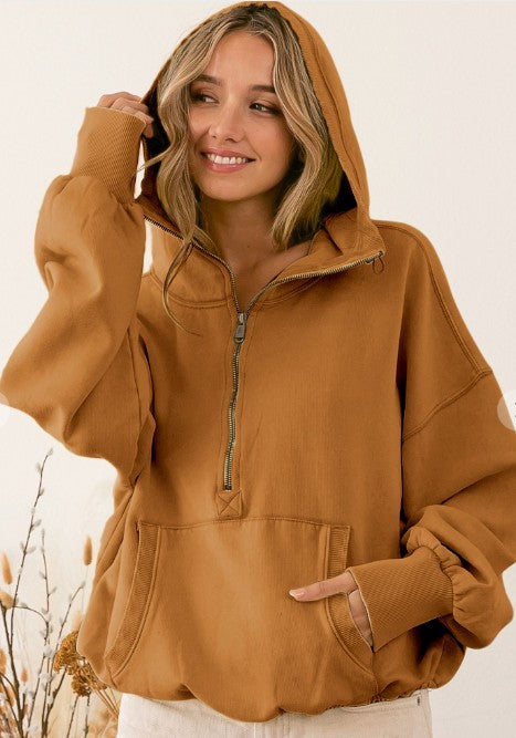 HALF ZIP FLEECE HOODIE